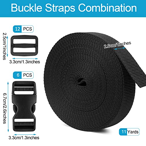 Phinus Buckle Straps 1 Inch, Webbing Straps Polypropylene 11 Yards, 6 PCS Adjustable Side Release Plastic Buckles, 12 PCS ...