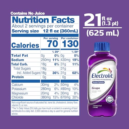 Electrolit, Electrolyte Beverage, Grape, 21 Fl Oz bottle (Pack of 12)