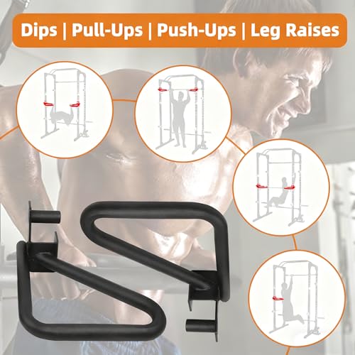 Dual Grip Dip Bars Attachment for 2x2 Power Rack & Squat Rack, Heavy Duty Pair for Pull Ups, Push Ups, Triceps & Chest Wor...