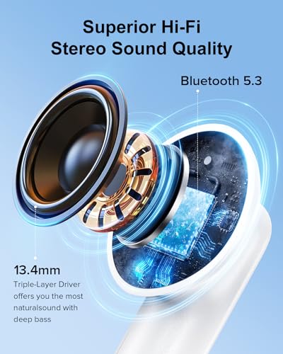 TUMJUN Wireless Earbuds, 42H Playtime Bluetooth 5.3 Headphones, HiFi Stereo Call Noise Cancelling Earbuds, IPX7 Waterproof...