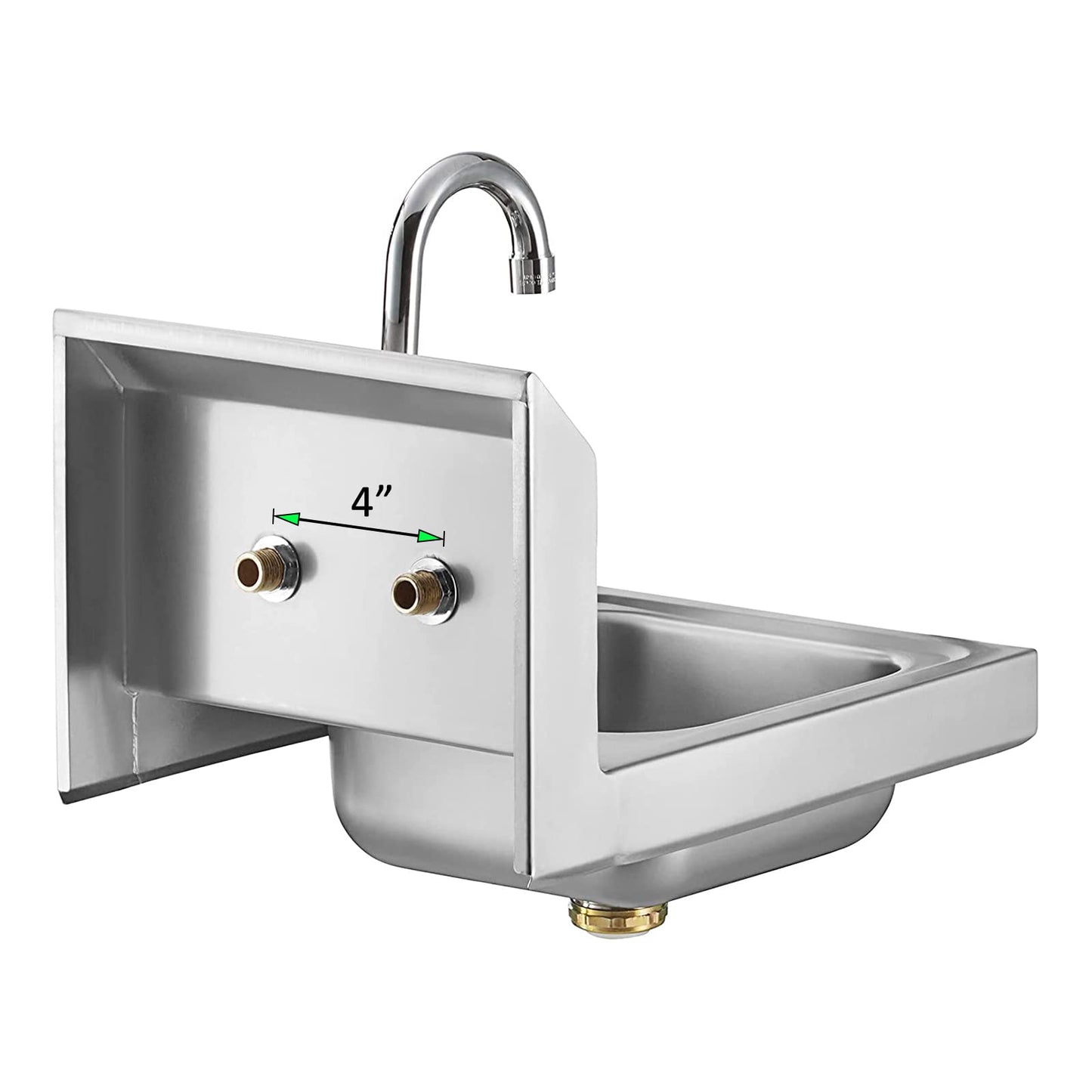 AmGood Stainless Steel Wall Mount Hand Sink 12" x 12" | NSF Commercial Hand Washing Basin with Faucet For Restaurant, Kitchen and Home | Bowl Size: 8" x 10"