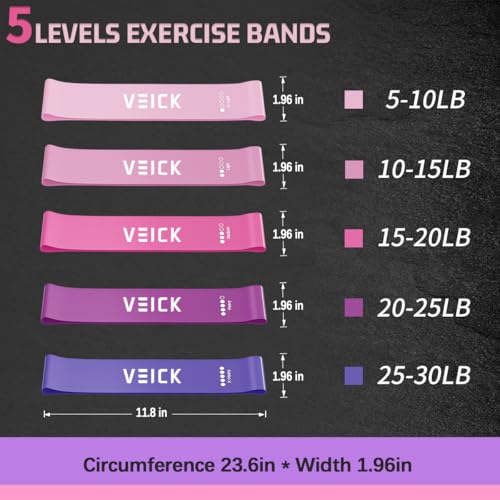 VEICK Pilates Bar Kit with Resistance Bands, Elastic Workout Bands for Men Women, Set of 5 Resistance Loop Bands for Home ...