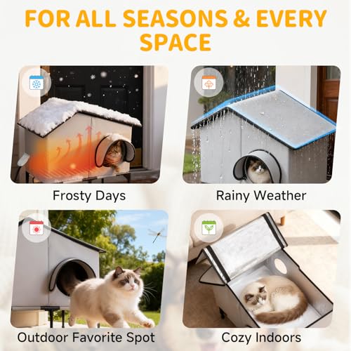 Heated Outdoor Cat House with Heater, Waterproof and Insulated Cat Shelter for Winter, Durable and Warm Cat Houses for Out...