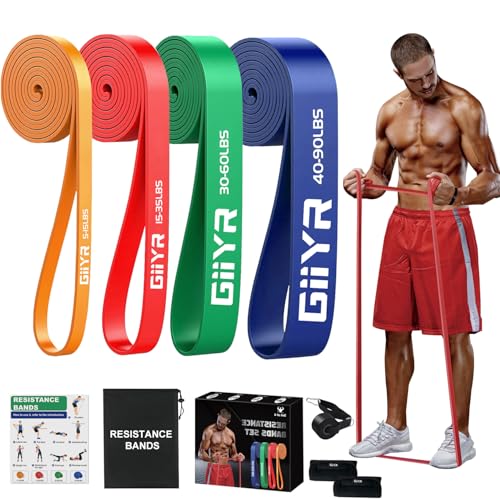 Giiyr Resistance Bands Set for Men & Women - 4 Levels Exercise Band with Door Anchor, Pull Up Bands for Strength Training,...