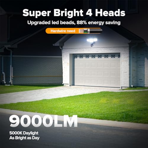 LUTEC 80W 9000LM LED Security Light Hardwire Motion Sensor Outdoor Lights, 4 Head LED Flood Lights Outdoor 5000K Daylight,...