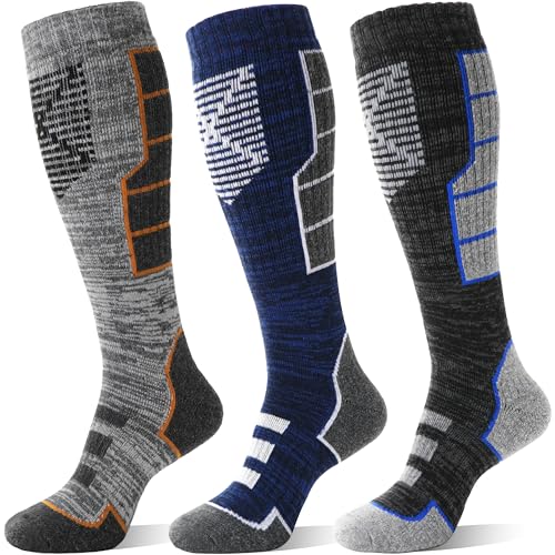 Anlisim 3 Pairs Unisex Merino Wool Ski Thermal Warm Thick Knee High Long Socks