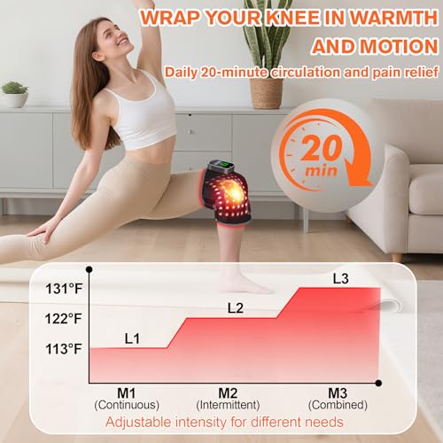 LanSuper Red Light Therapy for Knee, Heated&Vibration Red Light Therapy Knee Brace, Knee Massager for Pain Relief, 660nm&8...
