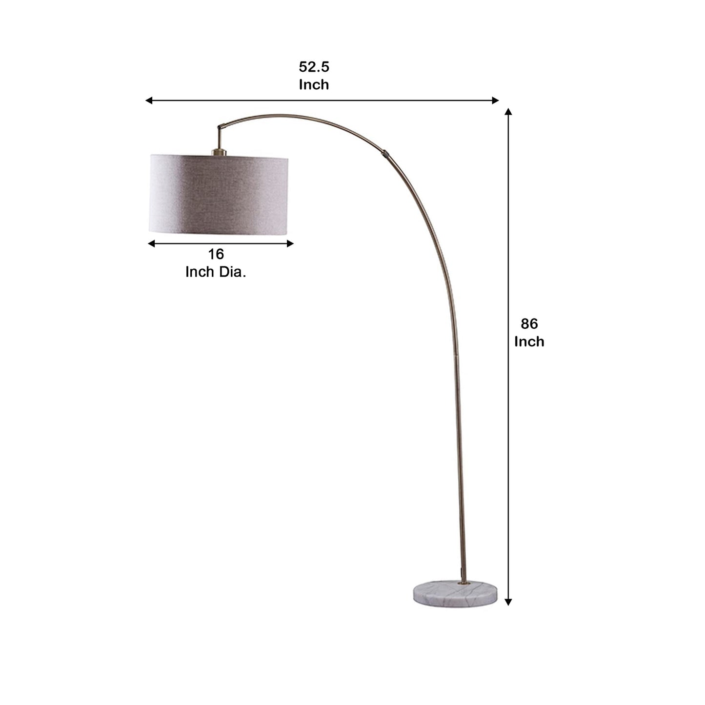 Benzara Floor Lamp - Curved Metal Frame, Drum Shade, Gold, Model Bm240433, Marble Accent