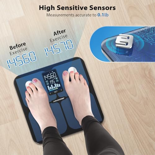 ABLEGRID Smart Bathroom Scale for Body Weight, Digital Body Fat Scale with LED Column Trend Display, BMI,Muscle Mass,Body ...