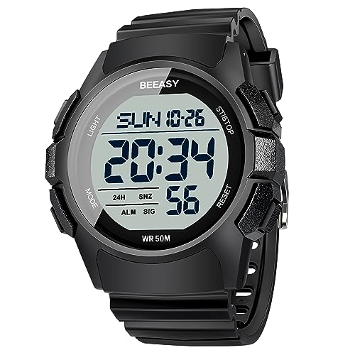 Beeasy Men Digital Sports Watch,Waterproof Watch with Stopwatch Countdown Timer Alarm Function Dual Time Rubber Strap Wris...