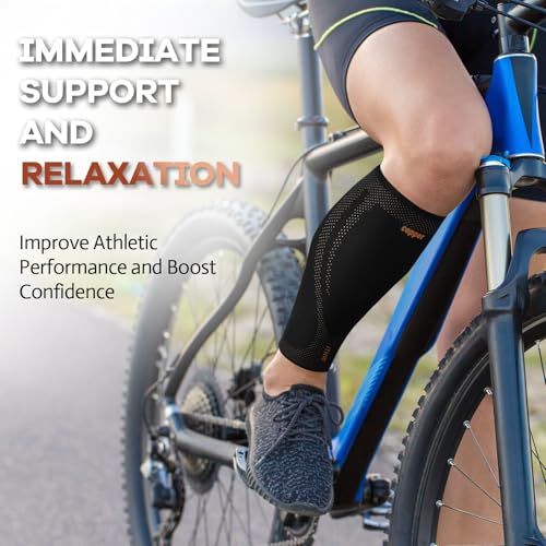 Copper Calf Compression Sleeves for Men & Women - High Stretch Graduated Compression with Anti-Slip Grip | Breathable & Sm...