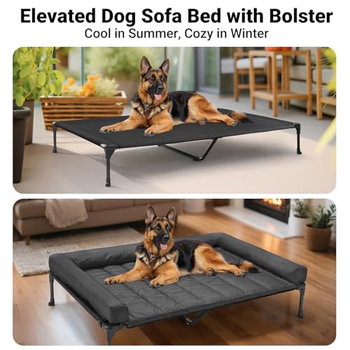 Veehoo Cooling Elevated Dog Bed Add Removable Waterproof Bolster Cushion Mat, Raised Pet Cot with Breathable Teslin Mesh, ...