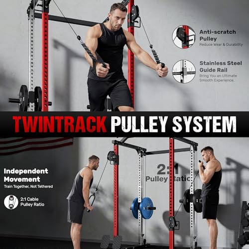 GOIMU DP01 Power Cage, 2000LBS Squat Rack with with Cable Crossover and Dual Independent Pulley System, Full Cage for Full...