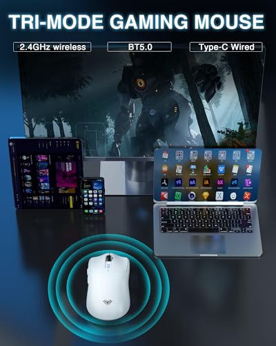 AULA SC580 Wireless Gaming Mouse, Tri-Mode 2.4G/BT5.0/USB-C Gaming Mouse, 12000 DPI Rechargeable Wireless Mouse with 6 Pro...
