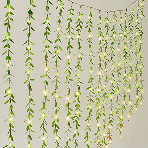 Lvydec Artificial Vines Curtain Lights, Fake Greenery Garland Willow Leaves with Lights for Wedding Party Backdrop Baby Sh...