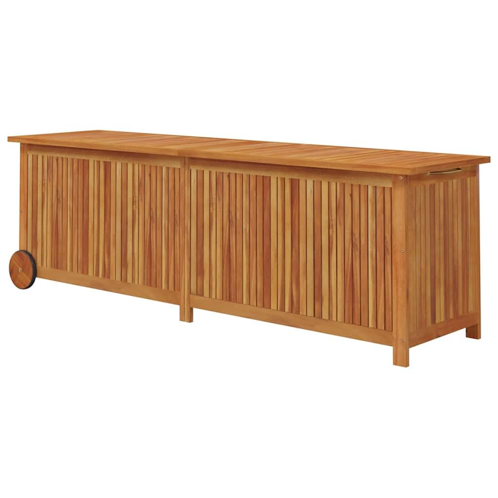 Kalmrek Patio Storage Box with Wheels Solid Acacia Wood 59.1"x19.7"x22.8" Zippered Inner Bag Outdoor Deck Garden Yard Porch Storage Chest Bench for Cushions Toys Tools