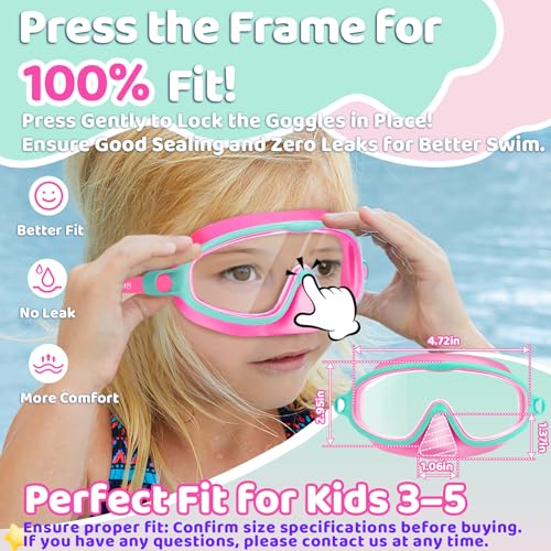 Vvinca 2 Pcs Kids-Swim-Goggles with Nose Cover, Swimming Diving Mask Wide View Anti Fog UV Anti Shattered Lens for Kids 3-5
