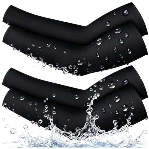 Cutecrop 2 Pairs Waterproof Thermal Arm Sleeves for Men Fleece Compression Arm Warmers for Winter Outdoor Cycling Running