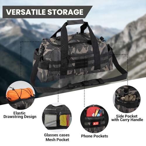 Hannibal Tactical 35L Large Duffle Bag, 3-in-1 Tactical Backpack MOLLE Pack for Sports/Gym/Outdoor, Black Camo