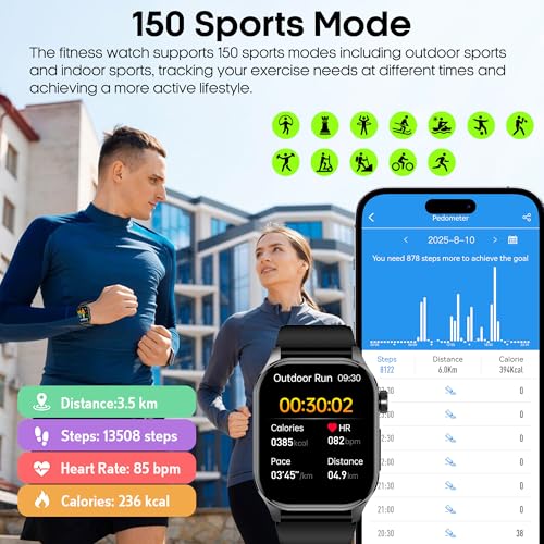 Smart Watch for Men Women with Bluetooth Calls, Blood Pressure Heart Rate Blood Oxygen Stress HRV Monitor Sleep Tracker, 1...