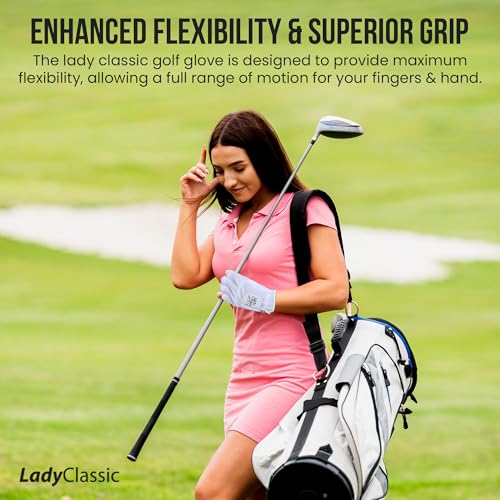 Lady Classic Mesh Half Golf Glove for Women – Premium Cabretta Leather Palm, Breathable Mesh Back, Half-Finger Design Ladi...