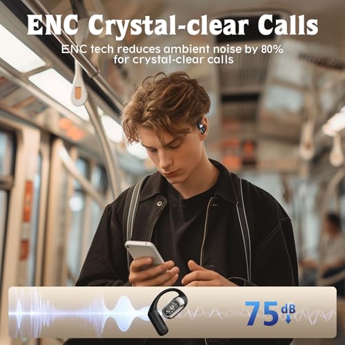 Open Ear Headphones,Over Ear Earbuds with Ergonomic Earhook,Bluetooth Headphones 5.4 with Smart Digital Display,40H Playti...