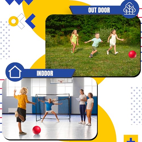 PlayBolt Playground Ball - 8.5 Inch Red Rubber Kickball Bouncy Inflatable Balls for Kids & Adults w/Hand Pump, Indoor & Ou...