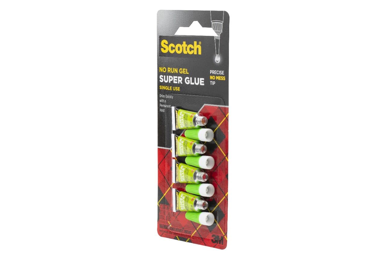 Scotch Super Glue Gel, 4-Pack of Single-Use Tubes, .017 oz Each, Fast Drying, No Run Gel Formula (AD119)