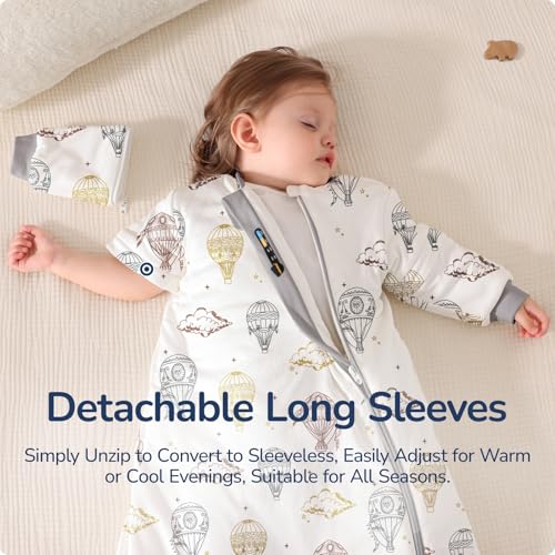 Baby Sleep Sack 3–6 Months, 2.5 TOG Warm Cotton Sleep Sack with Detachable Long Sleeves, Winter Wearable Blanket for Cold ...
