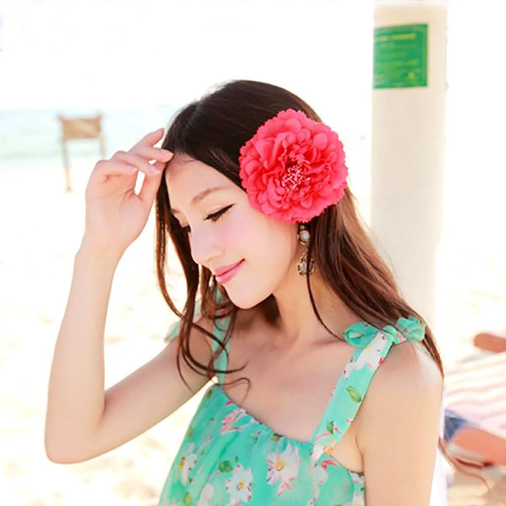 Koolgil Women's Bohemia Peony Flowers Hairpin Hair Clip Flower Brooch for Travel Party Festivals (Black White Orange)