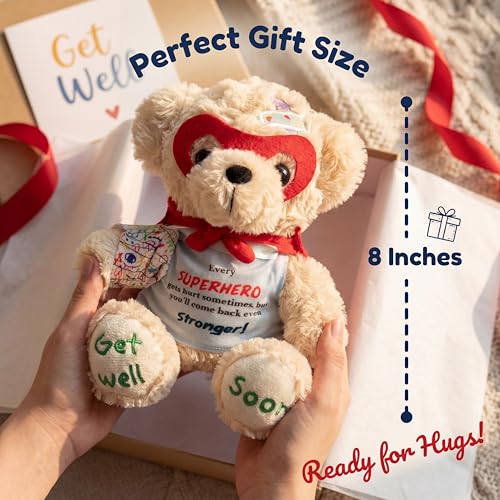 SHSEEN Broken Arm Gifts for Kids, Superhero Get Well Soon Bear with Switchable Cast (Fits Left or Right Arm), 8 Inch Stuff...