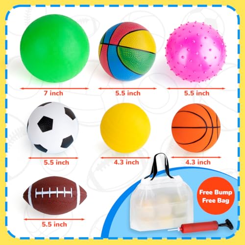 HOESDA Balls for Toddlers 1-3,Toddler Sports Ball Outdoor Toys,Set of 7 Kids Foam Ball Baby Ball Indoor Outdoor Toys-Playg...