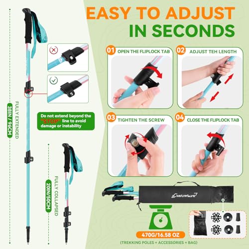 Clostnature Kids Trekking Poles for Hiking – Collapsible Lightweight Hiking Poles, 2 Pack Aluminum Walking Sticks for Chil...