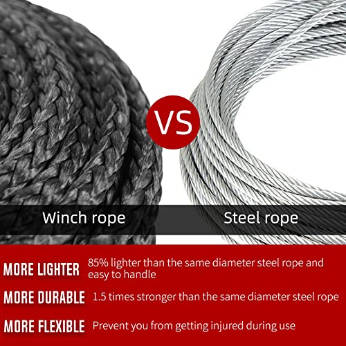 Synthetic Winch Rope 3/8" x 100'-23800 lbs Winch Line with Protective Sleeve,Forged Winch Hook,Safety Pull Strap go for 4W...