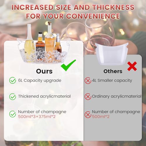 2-Pack Clear Ice Bucket Set – Beverage Tub & Champagne Bucket,Perfect for Mimosa Bar Supplies,Ice Buckets for Parties,and ...