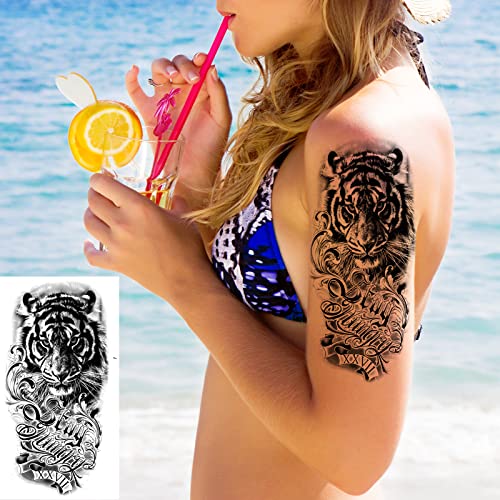 72 Sheets 3D Flowers Temporary Tattoos for Women Adult, Including 12 Sheets Large Fake Tattoos That Look Real and Last Long, Waterproof Rose Moon Butterfly Tiger Snake Tattoos and Flowers Tattoos