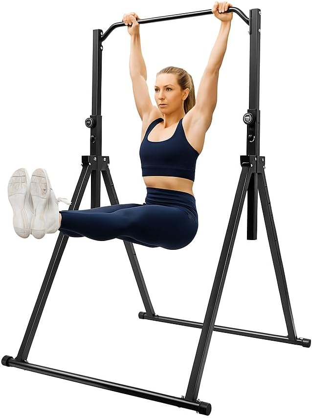 Foldable Power Tower Pull Up Bar, Height Adjustable Dip Station for Home Gym, Multi-Function Fitness Equipment for Strengt...
