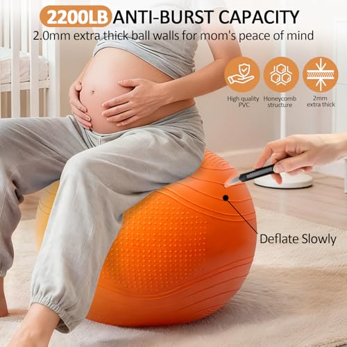 Gruper Yoga Ball, Multiple Sizes Non Slip Exercise Ball for Workout, Birthing, Balance, Stability, Pregnancy, 2200LB Capac...