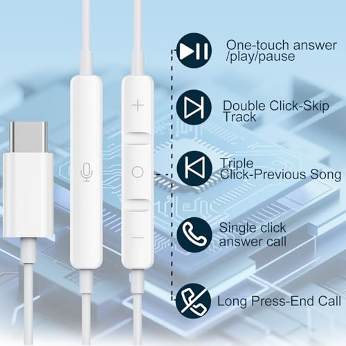 2 Pack-USB C Headphones for iPhone 17/16/15 Pro Max,Type C Earbuds Wired Earphones with Mic & Remote Control Noise Cancell...