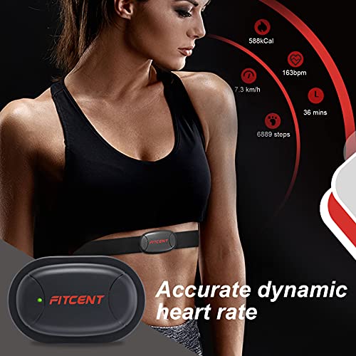 FITCENT Rechargeable Heart Rate Monitor Chest Strap 5.3 kHz/Bluetooth 5.0/ANT+, Heart Rate Sensor for Peloton Strava Zwift...