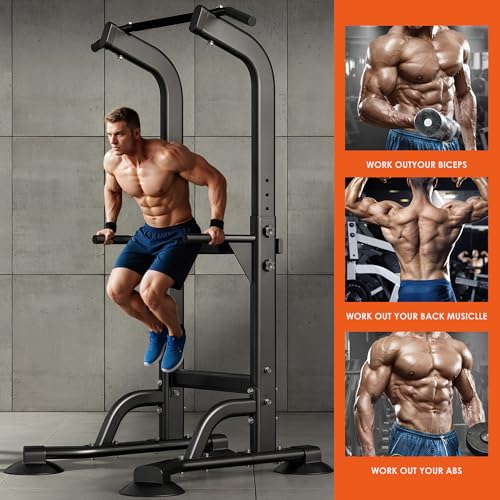 SogesPower Power Tower Dip Station Pull Up Bar for Home Gym Adjustable Height Strength Training Workout Equipment,Pull Up ...