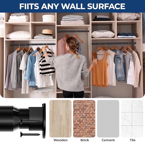 Mavivegue Closet Rod, 17 to 84 Inch Adjustable Closet Rods for Hanging Clothes, Heavy Duty Tension Rod, Black Curtain Rod,...
