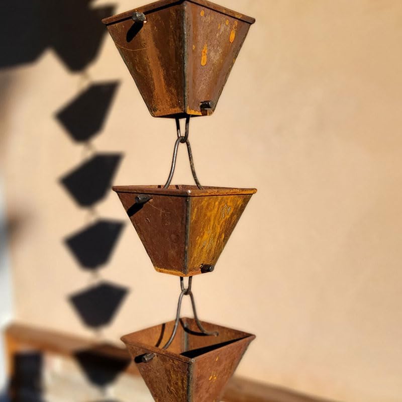 Nutshell Stores Medium Square Cups Rain Chain - Weathered Steel - 8 Feet