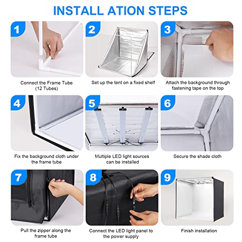ZKEEZM Photo Studio Light Box Photography 32"x32" with 210 LEDs and 6 Colors Backdrops for Product Photography, Foldable P...