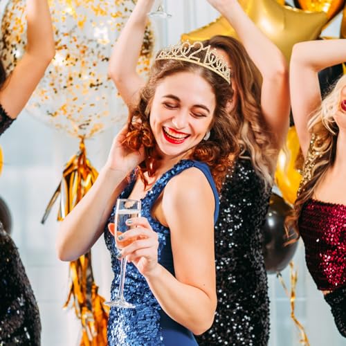 KICOSY 21st Birthday Crowns and Sashes for Women, Princess Tiara Sash Set Elegant Gold Crown with Combs for Girls 21st Bir...