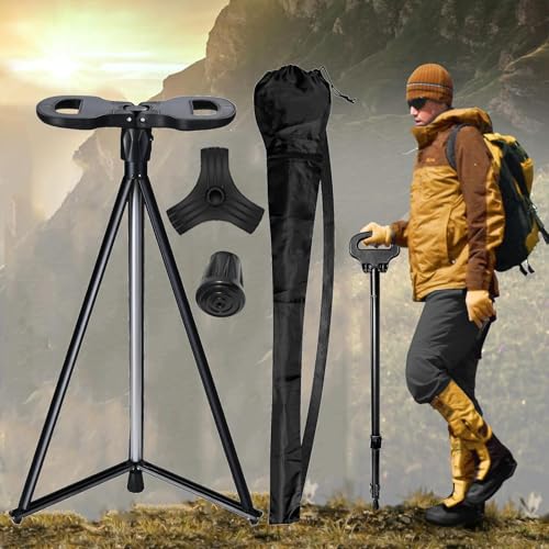 Walking Cane with Seat 2-in-1 Foldable Walking Sticks Chair for Men Women Elderly Folding Camping Chair Portable Trekking ...