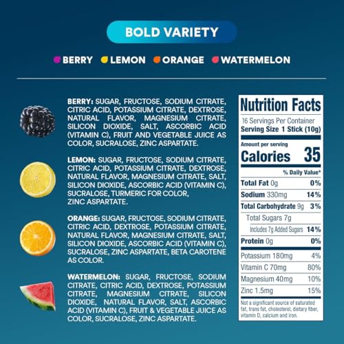 DripDrop Hydration Packets - Bold Variety Pack - Single Serve Electrolytes Powder Drink Mix - Watermelon, Berry, Lemon, Or...