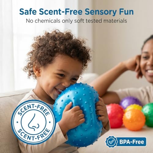 Bedwina Knobby Balls - Bulk 7 Inch Sensory and Spiky Massage Stress Balls for Toddlers, with Pump, Fun & Bouncy for Toddle...