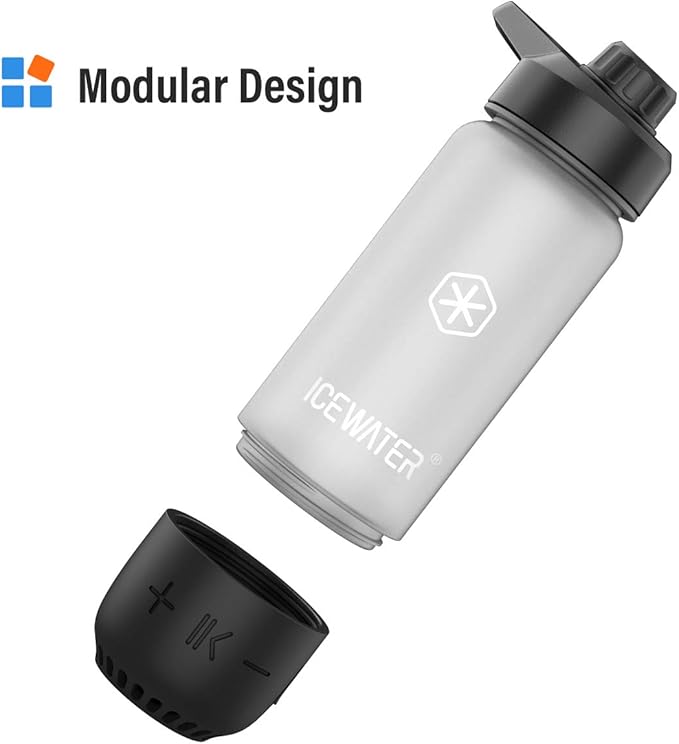 ICEWATER 3-in-1 Smart Water Bottle, Glows to Remind You to Keep Hydrated, Bluetooth Speaker & Dancing Lights, Plastic Water Bottle With Chug Lid, Great Birthday Gift (20 oz, Black)