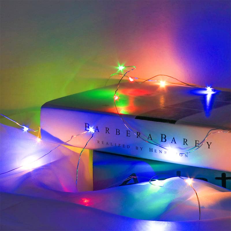 BXROIU Fairy Lights, 50 LEDs, 5M Silver Wire, 8 Modes, Battery Operated, Remote Control, Multicolor